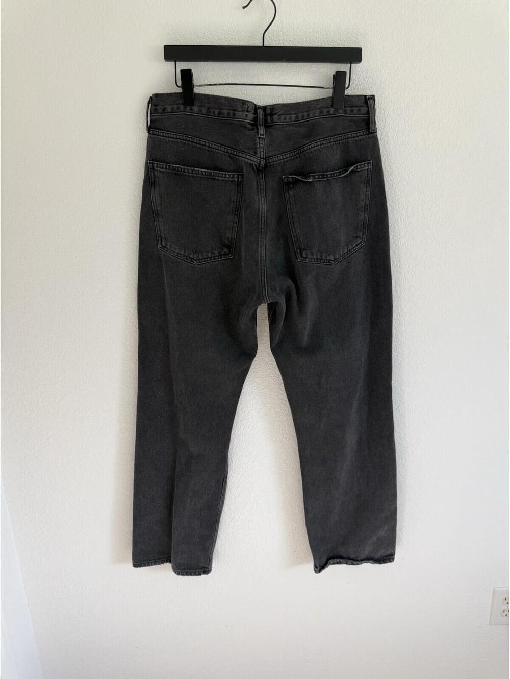 Agolde 90s Pinch Waist Jeans Sz 30 High-Rise Straight-Leg Distressed Black Goth - Picture 6 of 9